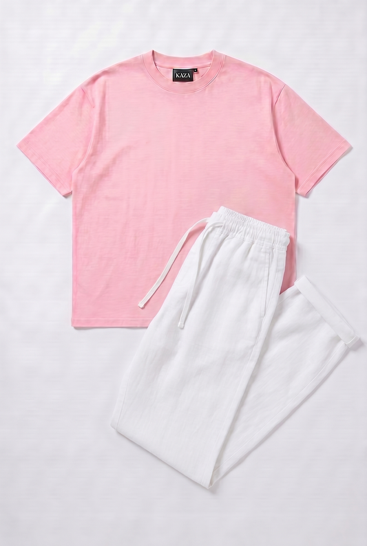 SET TSHIRT COTON OVERSIZED + KAMRAYA BLANC