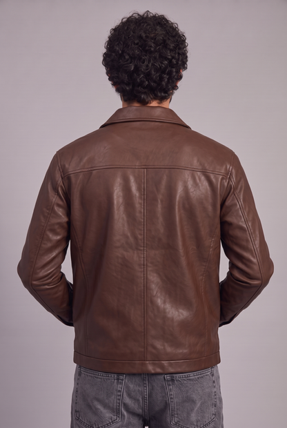 Tenue Leather Jacket Maron Full Black Jean Bleu