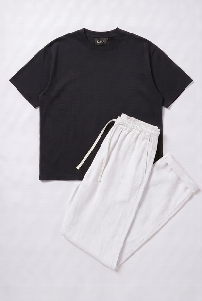 SET TSHIRT COTON OVERSIZED + KAMRAYA BLANC