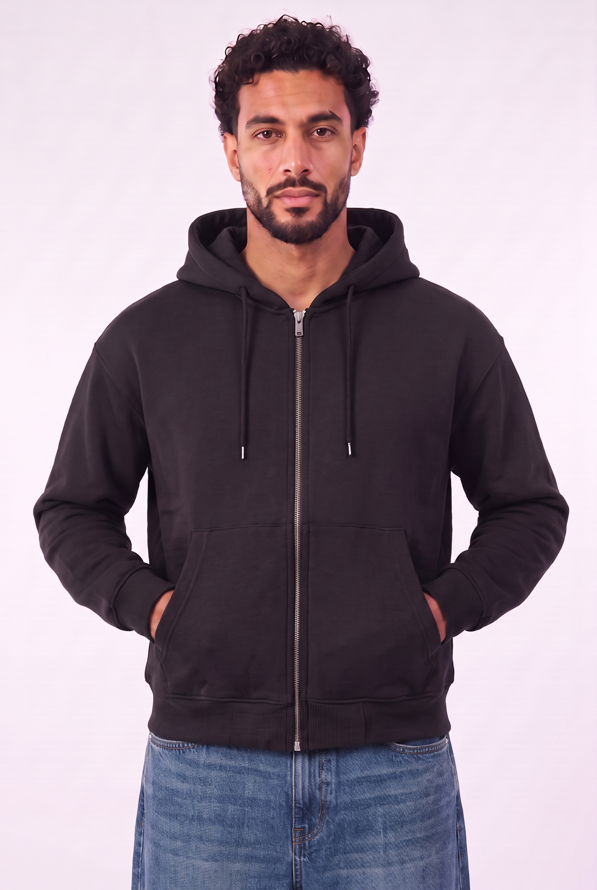 Set Veste Zip Noir & Jean Bleu Fonce