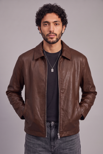 Tenue Leather Jacket Maron Full Black Jean Bleu