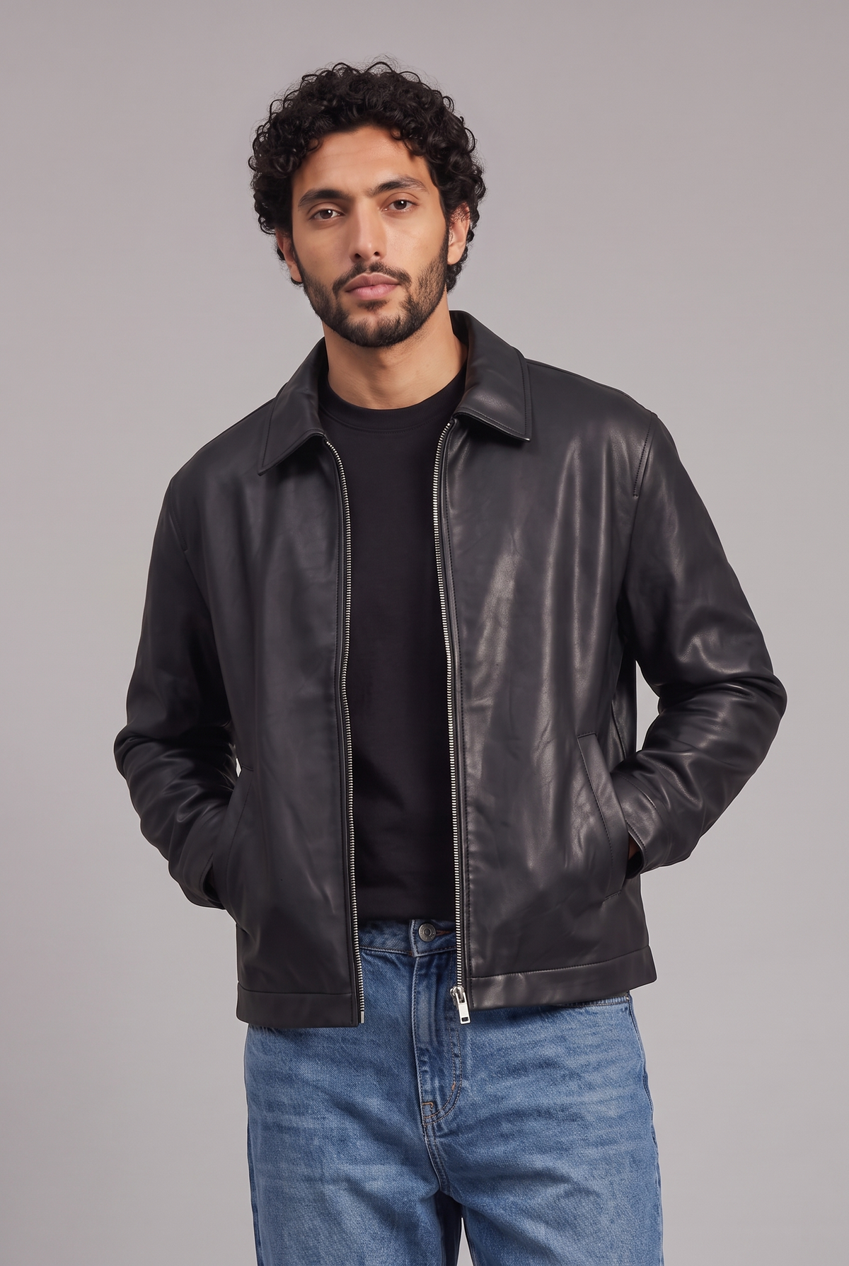 Tenue Leather Jacket Full Black Jean Bleu