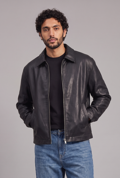 Tenue Leather Jacket Full Black Jean Bleu