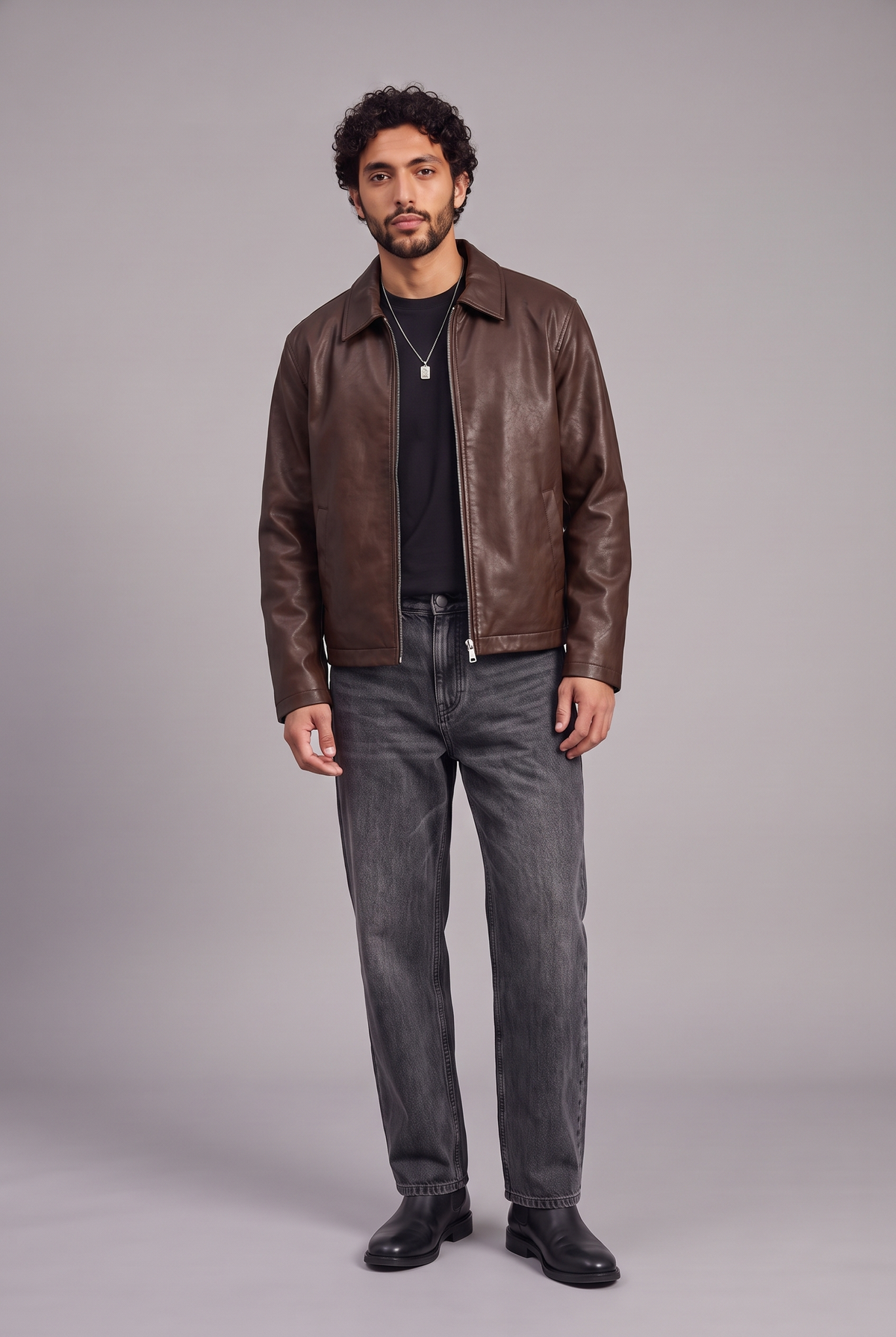 Tenue Leather Jacket Maron Full Black Jean Bleu