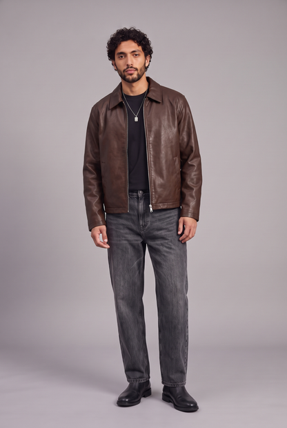 Tenue Leather Jacket Maron Full Black Jean Bleu