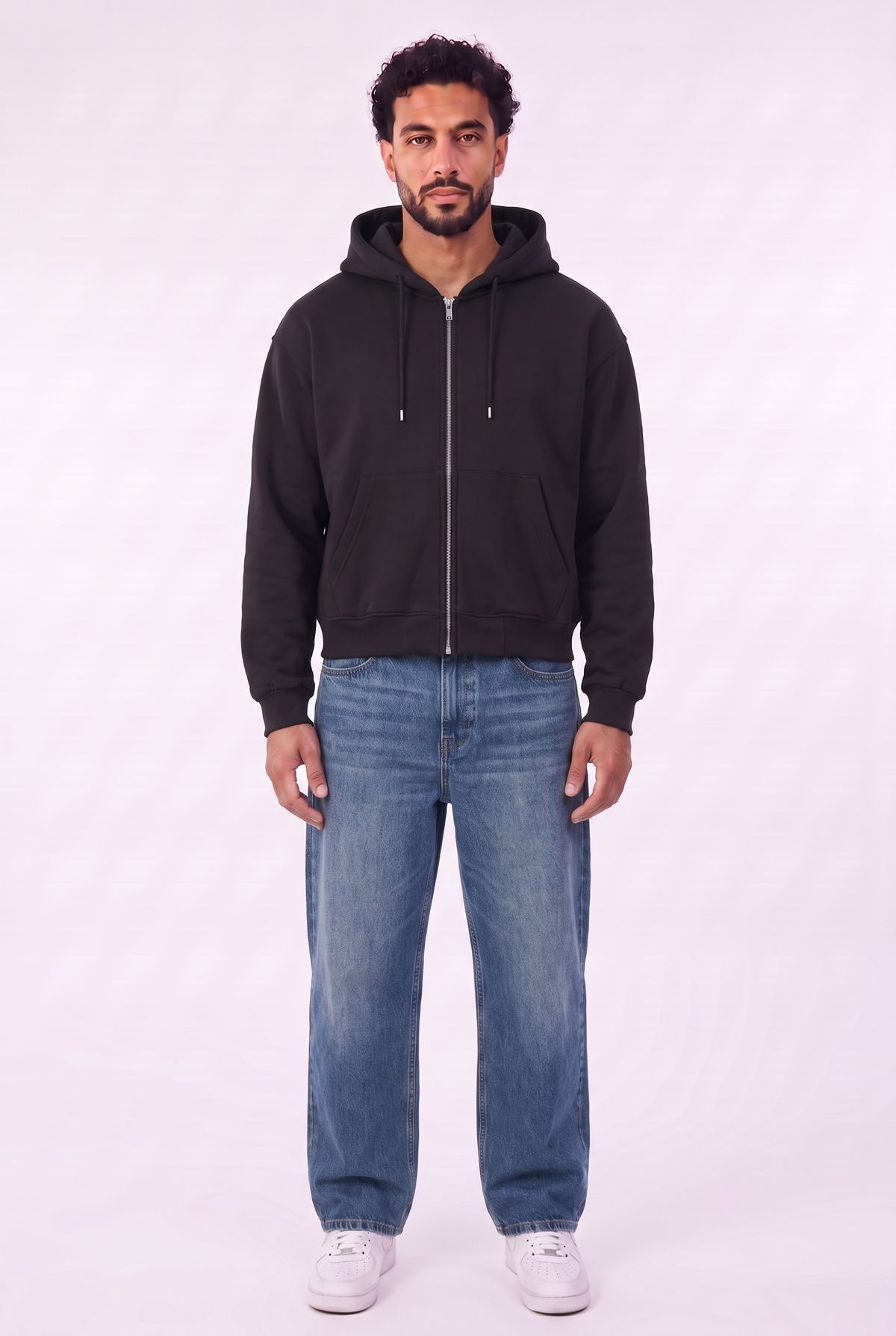 Set Veste Zip Noir & Jean Bleu Fonce