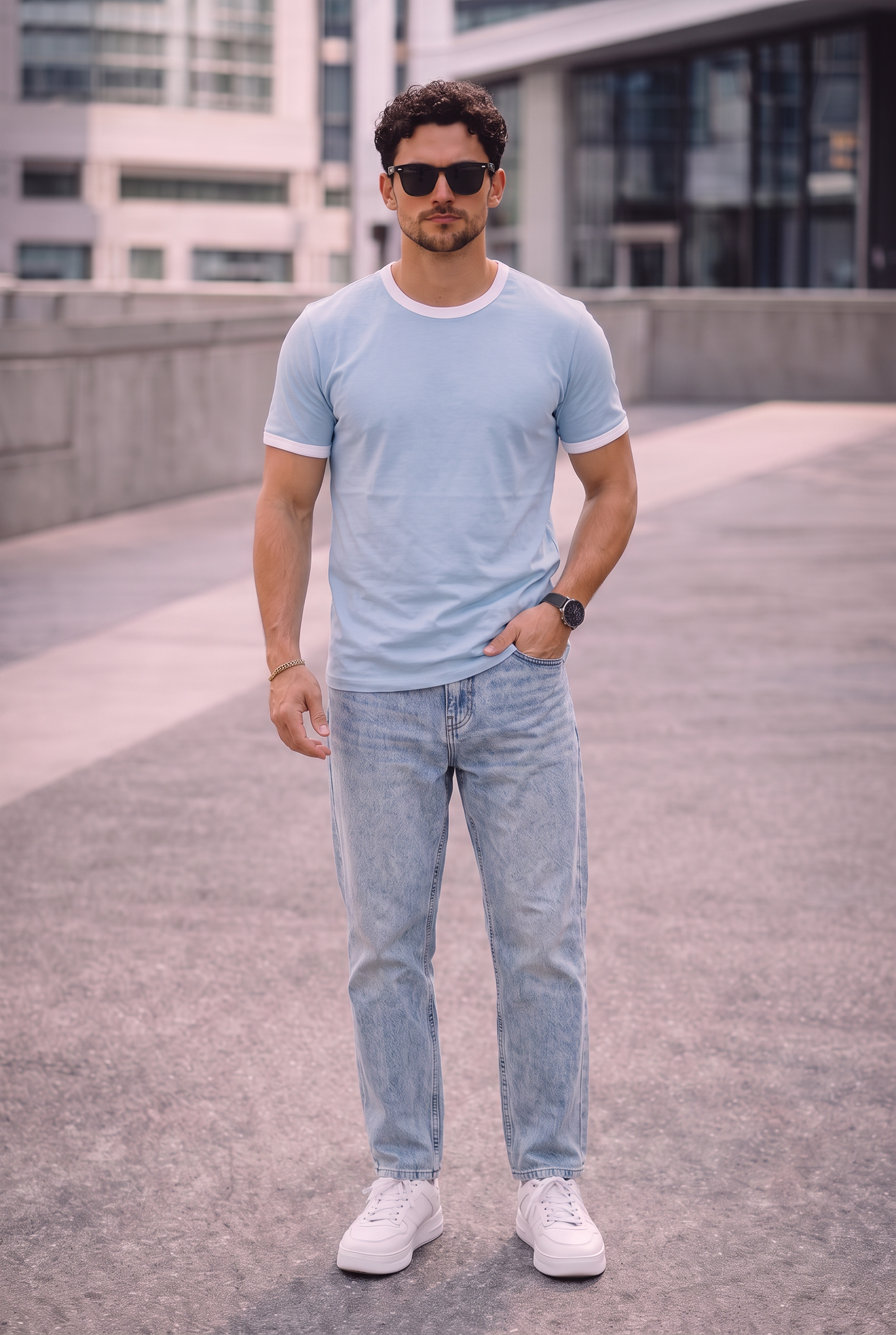 SET T-SHIRT RINGER + JEANS