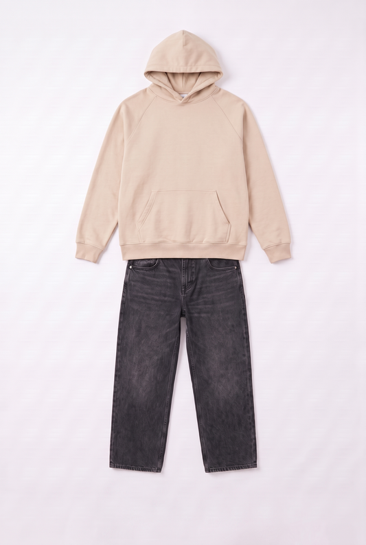 Hoodie Beige & Jean Noir