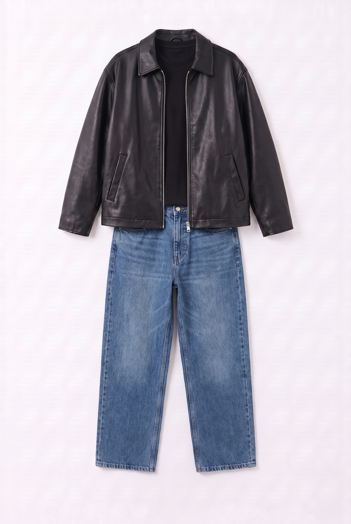Tenue Leather Jacket Full Black Jean Bleu