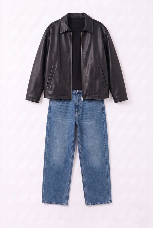 Tenue Leather Jacket Full Black Jean Bleu