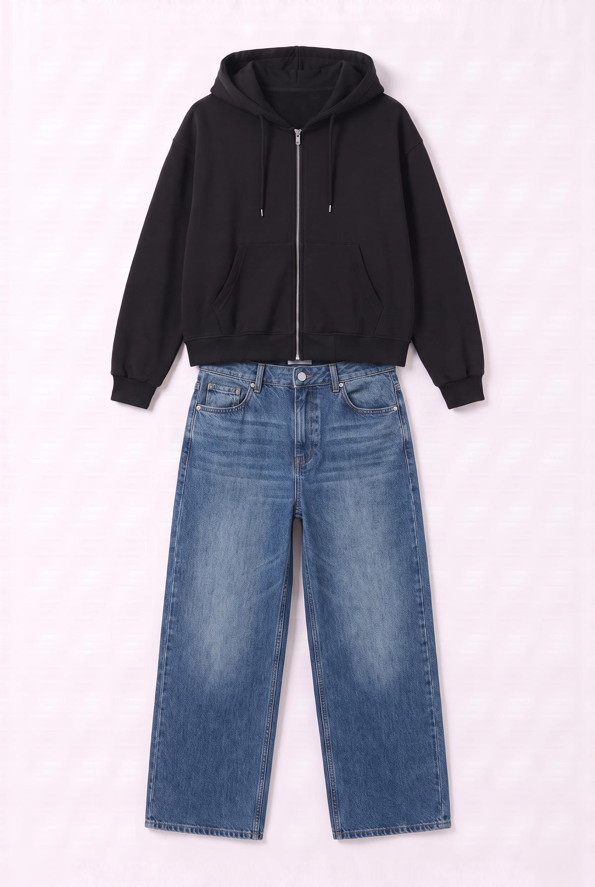 Set Veste Zip Noir & Jean Bleu Fonce