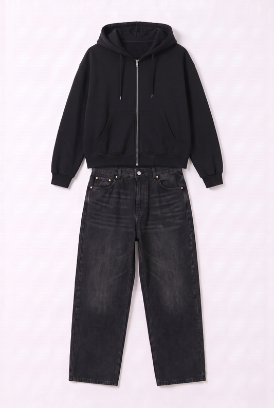 Set Veste Zip Noir & Jean Noir