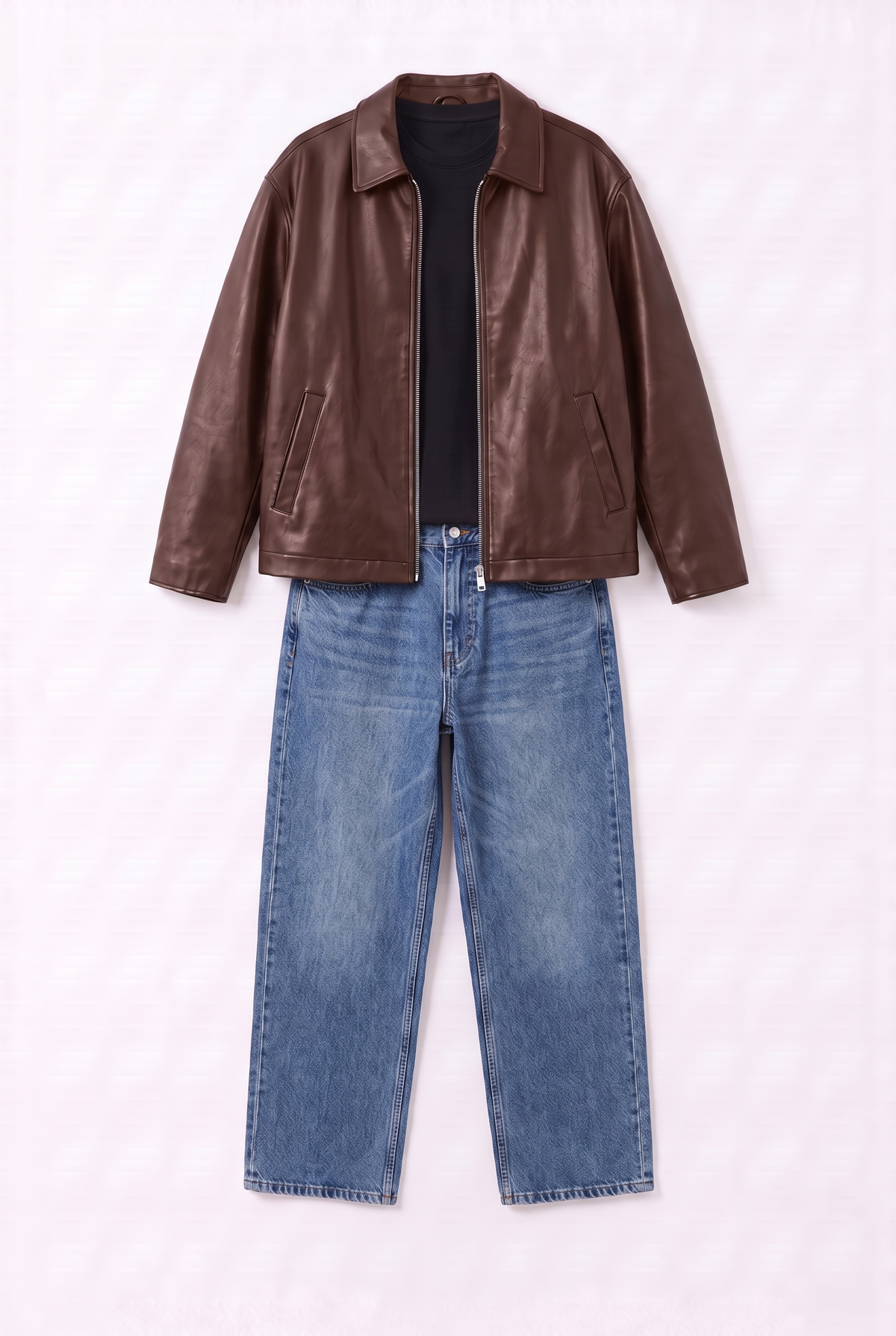 Tenue Leather Jacket Maron Full Black Jean Bleu
