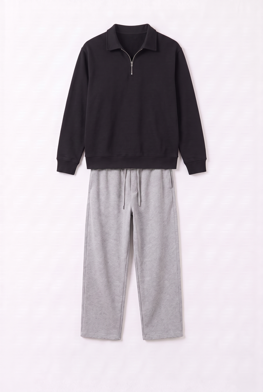 Set Sweat Col Zip Noir & Jogging Gris