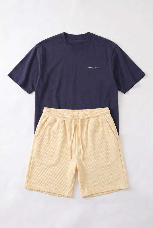 SET T-SHIRT AMALFI + SHORT RAYÉ JAUNE