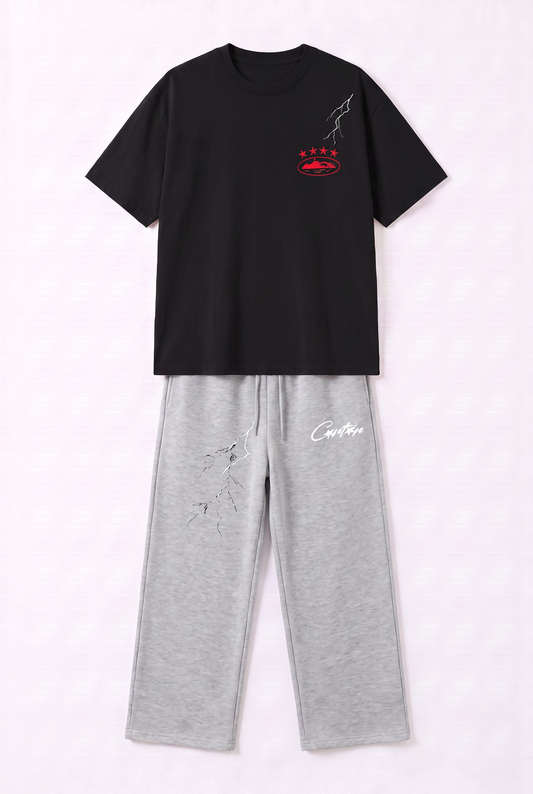 SET T-SHIRT NOIR CORTEZ + JOGGER GRIS