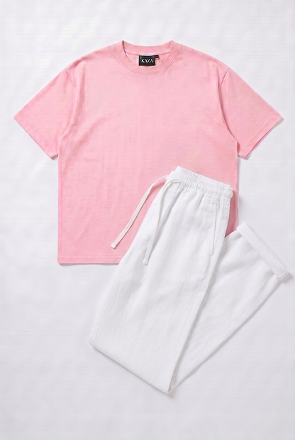 SET TSHIRT COTON OVERSIZED + KAMRAYA BLANC