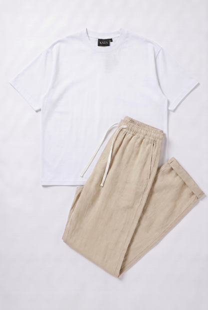 SET TSHIRT COTON OVERSIZED + KAMRAYA BEIGE