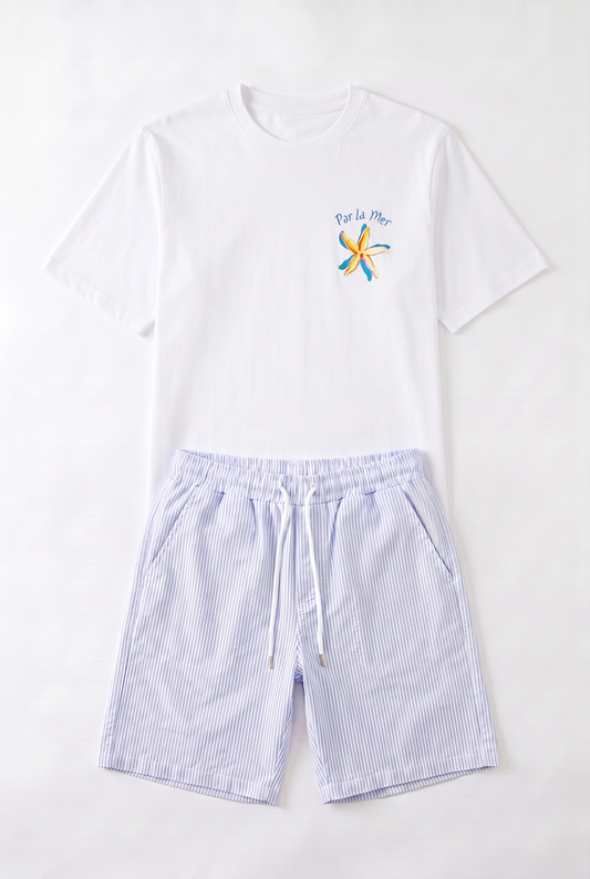 SET T-SHIRT PAR LA MER + SHORT RIÉE BLUE