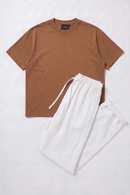 SET TSHIRT COTON OVERSIZED + KAMRAYA BLANC